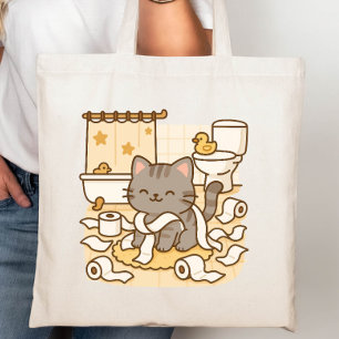 Tote Bag Cute Kawaii Kitty Chat Jouer avec des rouleaux de