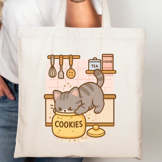 Tote Bag Cute Kawaii Naughty Chat coincé dans un bocal de b (Créateur téléchargé)