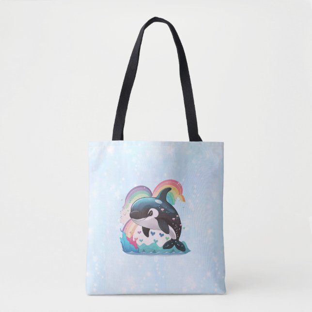 Tote Bag Cute Kawaii Orca Killer Whale Rainbows Papillons (Devant)