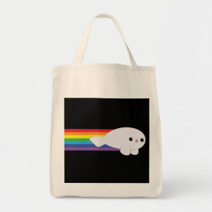 Tote Bag Cute Kawaii Rainbow Rocket Baby Seal Grocery Fourr