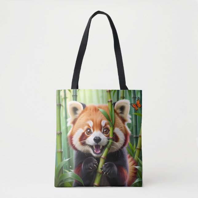 Tote Bag Cute Kawaii style Panda rouge avec un grand sourir (Devant)