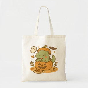 Tote Bag Cute Kawaii T-Rex Dinosaur Citrouille Halloween