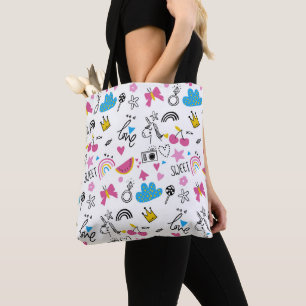 Tote Bag Cute Kids Unicorn Rainbow Whimsical rose et bleu