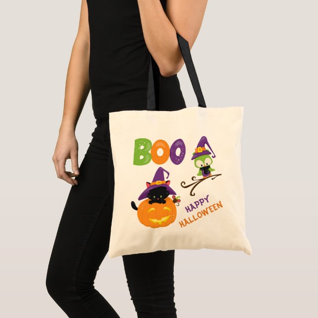Tote Bag Cute Kitten et hibou Halloween Trick ou Treat (Devant (produit))