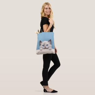 Tote Bag Cute Kitten Peeking Ragdoll Chat