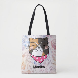 Tote Bag Cute Kitten Visage de chat avec lunettes Monogramm