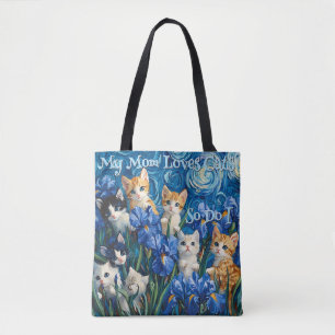 Tote Bag Cute Kittens dans Iris Field Van Gogh Style Vibe