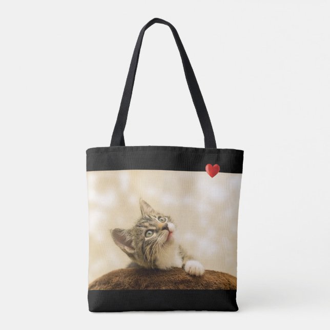 Tote Bag Cute Kitty Chat avec Coeur sur Noir (Dos)