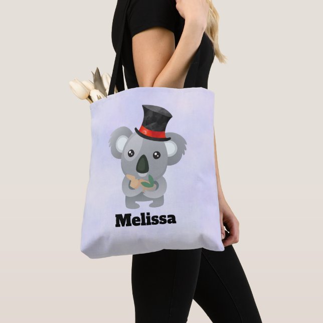Tote Bag Cute Koala dans un top noir Hat Custom (De près)