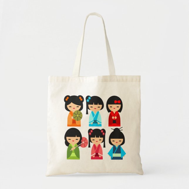 Tote Bag Cute Kokeshi poupées japonaises (Devant)
