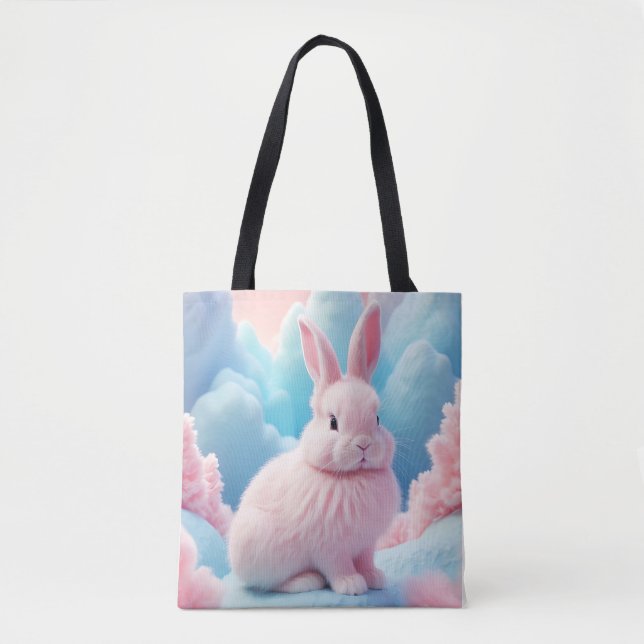 Tote Bag Cute Lapin Rose Coton Bonbons Nuages (Devant)