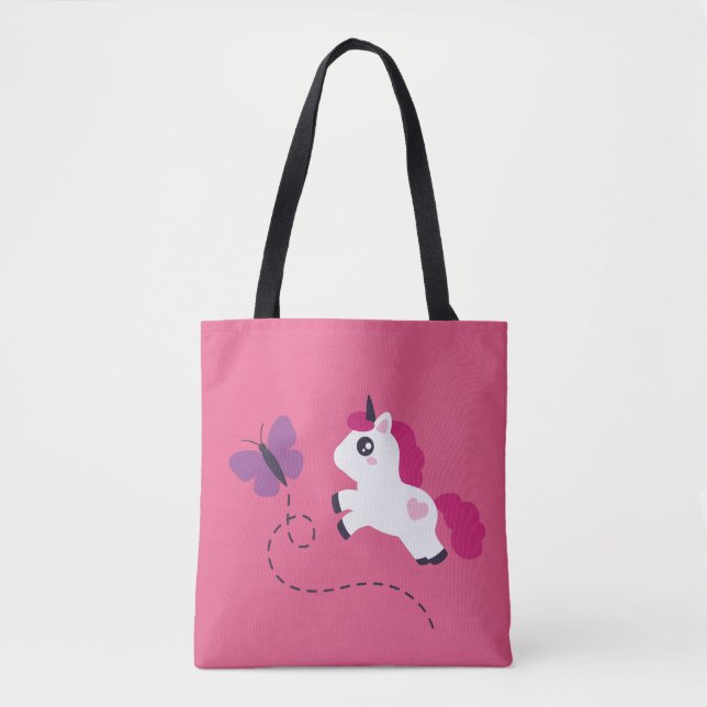 Tote Bag Cute licorne blanche avec un papillon (Devant)
