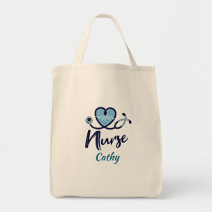Tote Bag Cute Life Line Infirmière Blue Heart Personnalise
