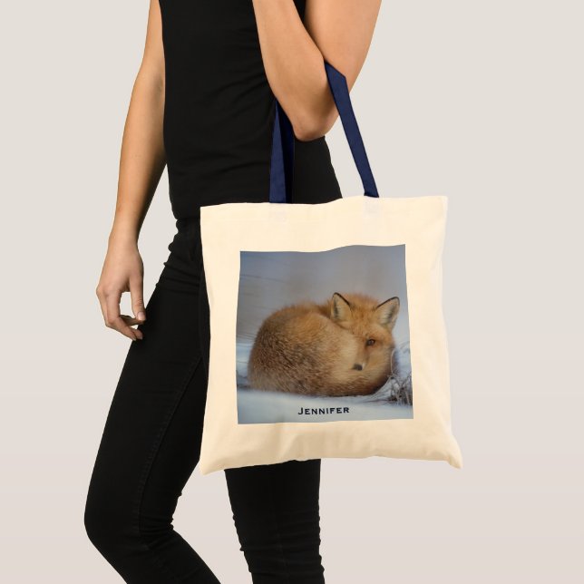 Tote Bag Cute Little Fox Curling Up Winter Photo (Devant (produit))