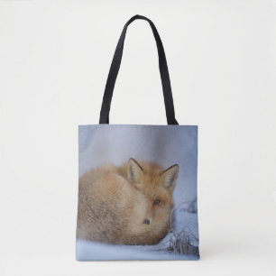 Tote Bag Cute Little Fox Curling Up Winter Photo