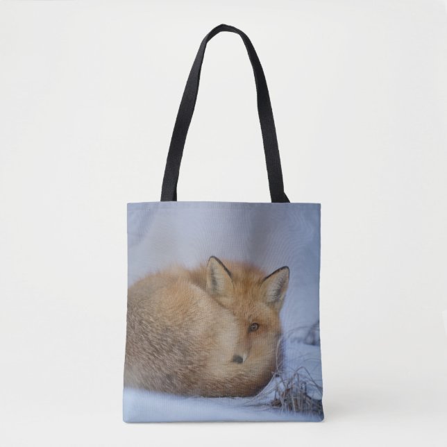 Tote Bag Cute Little Fox Curling Up Winter Photo (Devant)