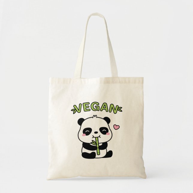 Tote Bag Cute Little Panda Munching Bamboo Vegan Diet (Devant)