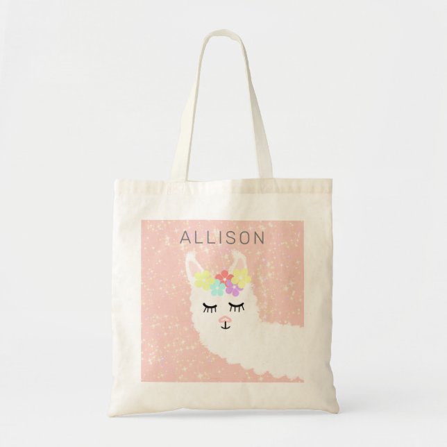 Tote Bag Cute Llama Blush Rose Floral Personnalisé (Devant)