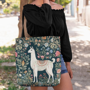 Tote Bag Cute Llama Élégant Floral