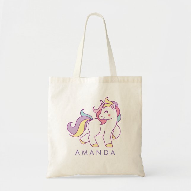 Tote Bag Cute Magical Unicorn Personalized NAME (Devant)