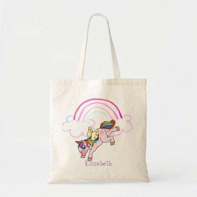 Tote Bag Cute Magique Unicorne, Arc-en-ciel (Devant)