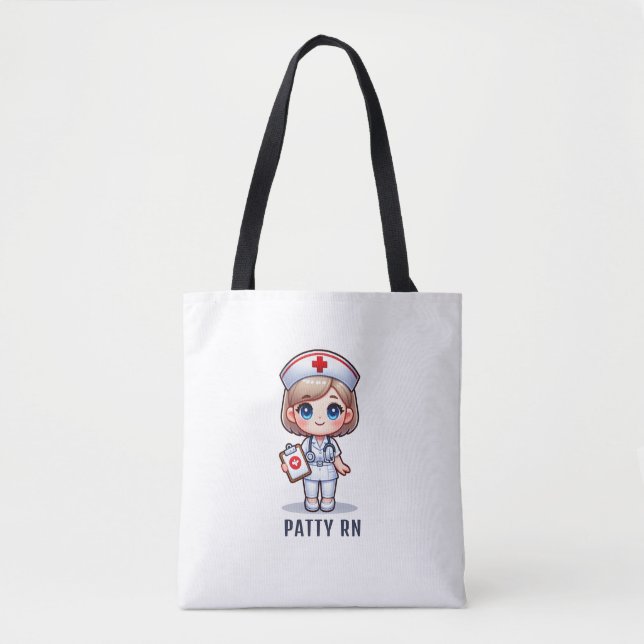Tote Bag Cute Manga Blonde Nurse Caricature Personnalisée (Devant)