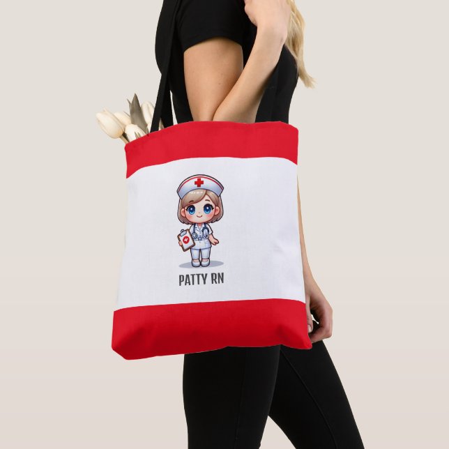 Tote Bag Cute Manga Nurse avec cheveux blond bleu yeux Pers (De près)