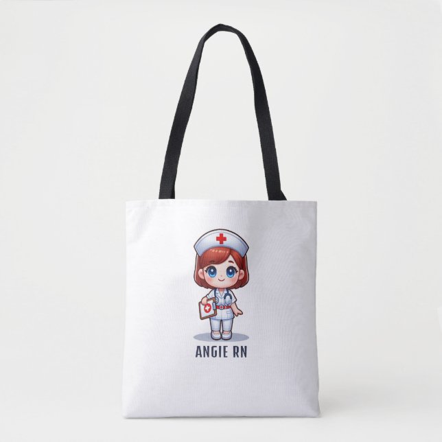 Tote Bag Cute Manga Redhead Nurse Caricature Personnalisée (Devant)