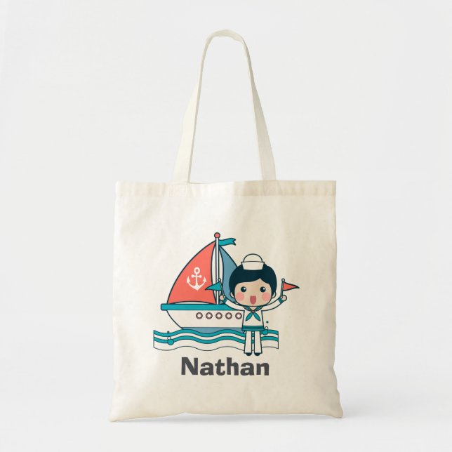 Tote Bag Cute marin et bateau Personnalisé (Devant)
