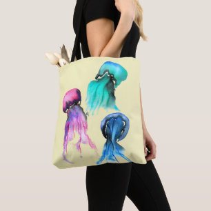 Tote Bag Cute méduse trio aquarelle art