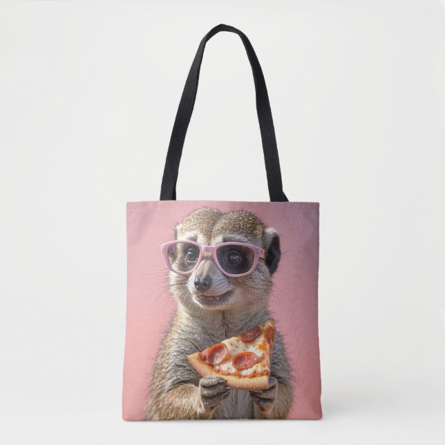 Tote Bag Cute Meerkat avec lunettes et pizza (Devant)