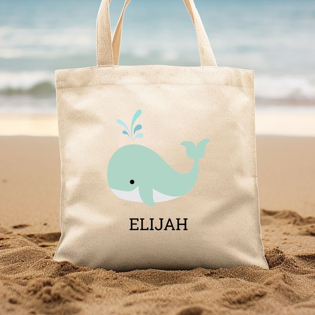 Tote Bag Cute Mint Green Whale Kids' Personnalisé (Créateur téléchargé)