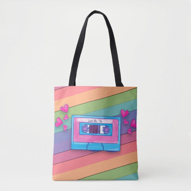 Tote Bag Cute Mixtape Rainbow Arrière - plan Retro Music Lo (Devant)