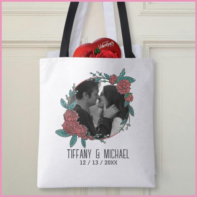 Tote Bag Cute Modern 1 Photo Couples Names Date Married (Créateur téléchargé)