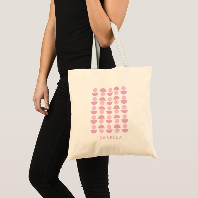 Tote Bag Cute Modern Scandinavian Art Pattern in Pink Name (Devant (produit))
