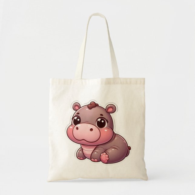 Tote Bag Cute Moo Deng Baby Hippo (Devant)