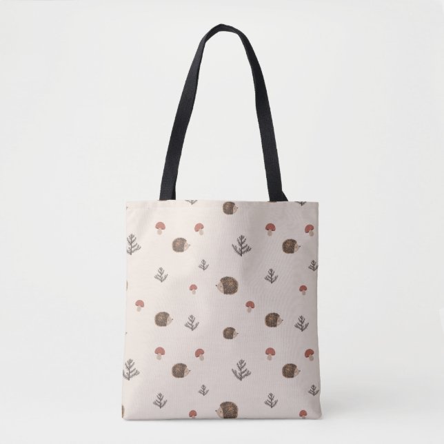 Tote Bag Cute Motif forestier de Hérisson et Champignons (Devant)