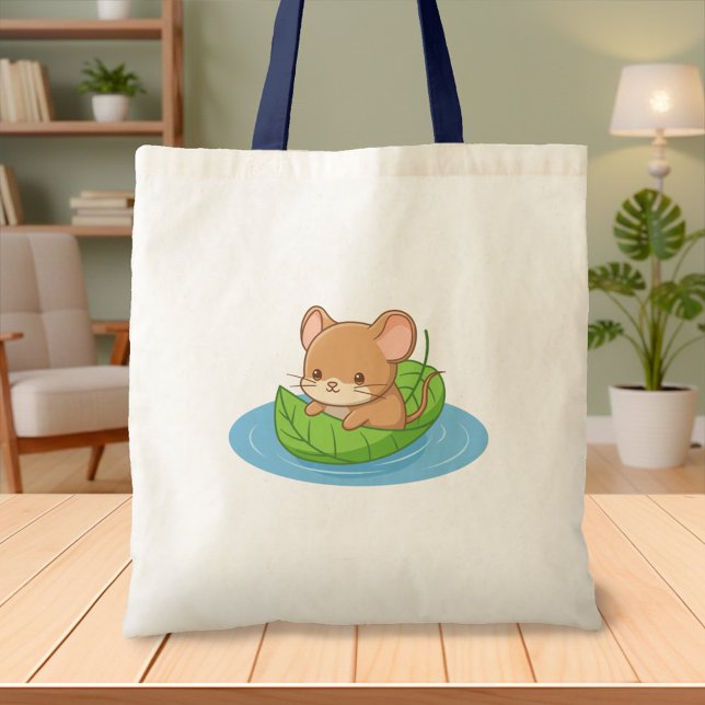 Tote Bag Cute Mouse in a Leaf Boat (Créateur téléchargé)