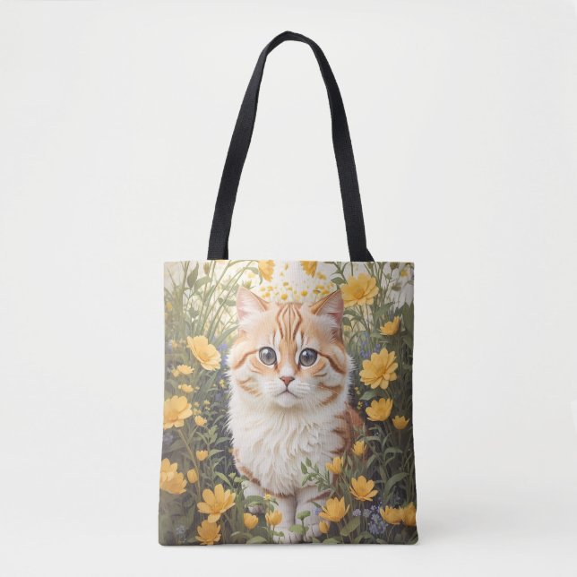 Tote Bag Cute Munchkin Chat Et Fleurs De Tasse À Beurre (Devant)
