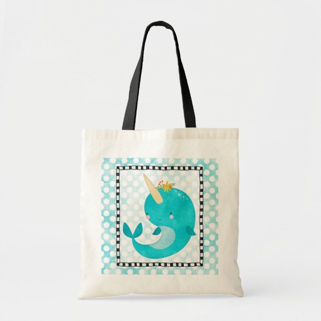 Tote Bag Cute Narwhal - Pépinière Turquoise Imprimer (Devant)