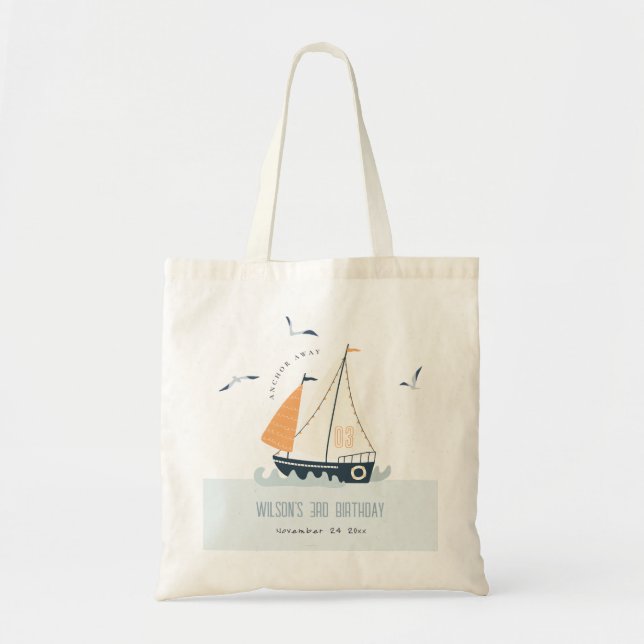 Tote Bag Cute Nautical Blue Sailboat Pastel Anniversaire de (Devant)