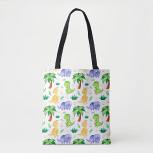 Tote Bag Cute Neon Aquarelle Dinosaur Motif