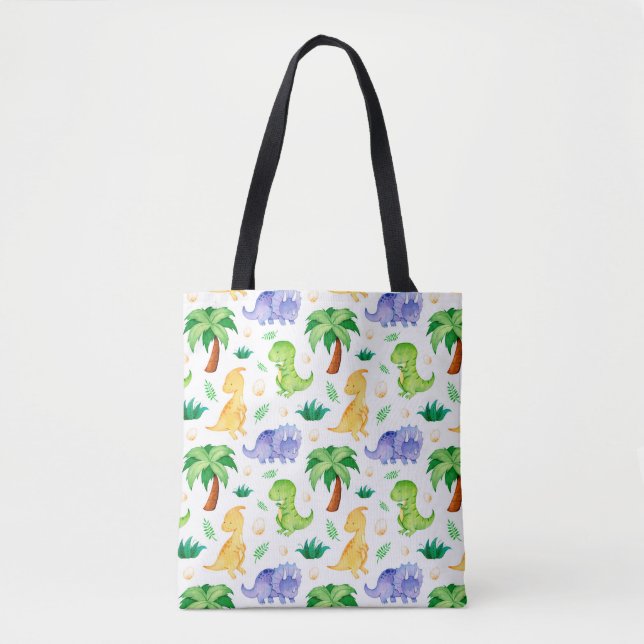 Tote Bag Cute Neon Aquarelle Dinosaur Motif (Devant)