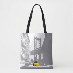 Tote Bag Cute New York City Nyc Yellow Taxi Brooklyn Grey