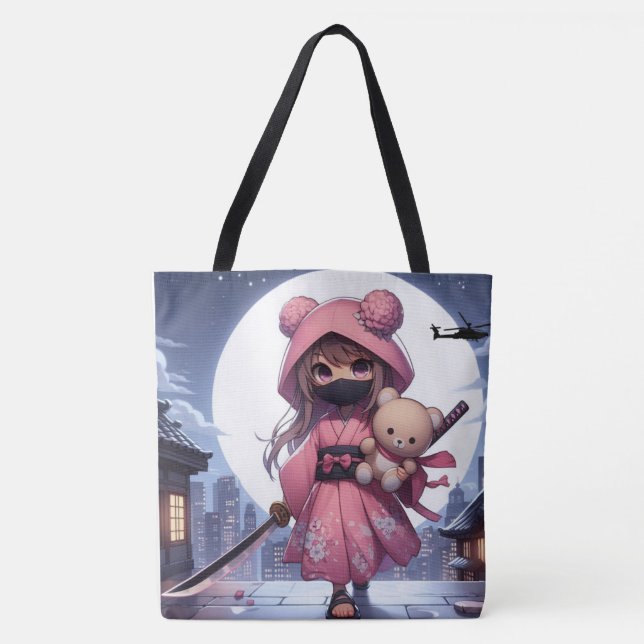 Tote Bag Cute ninja guerrière fille & teddy (Devant)