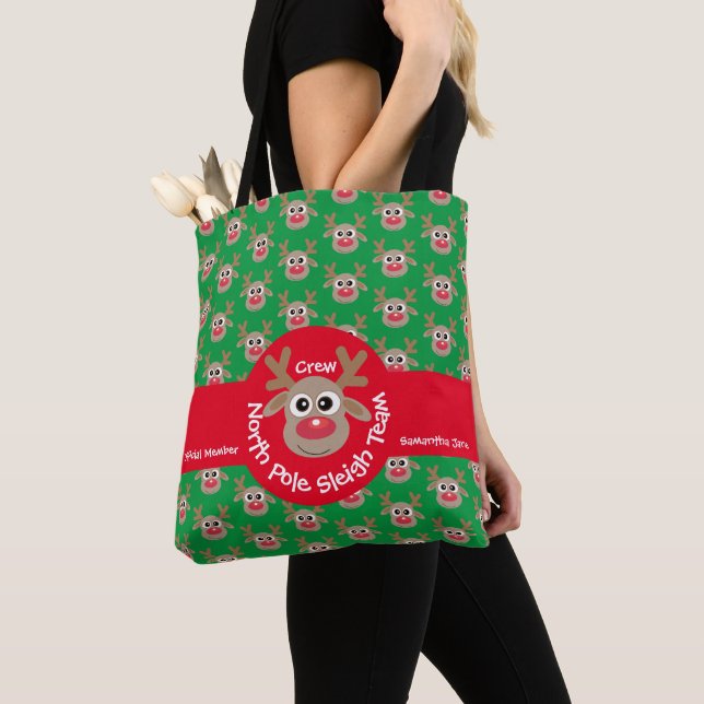 Tote Bag Cute North Ple Sleigh Team Reindeer Motif (De près)