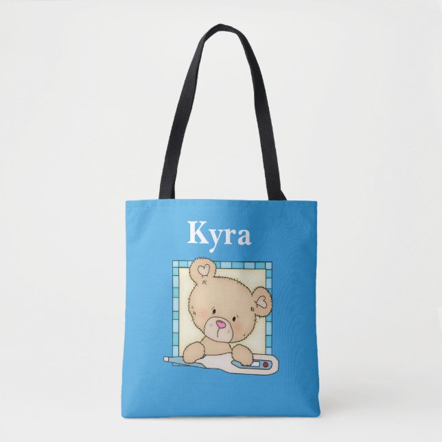 Tote Bag Cute Nurse ours ajouter le nom fourre-tout (Devant)
