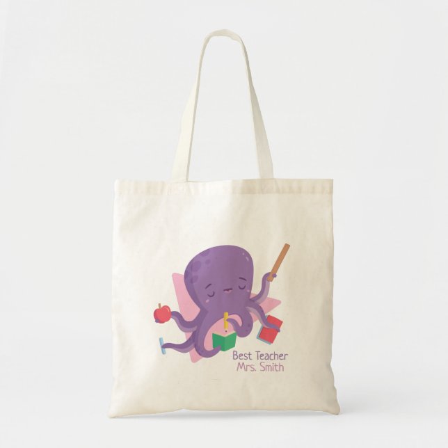 Tote Bag Cute Occupé Octopus Meilleur Enseignant Personnali (Devant)
