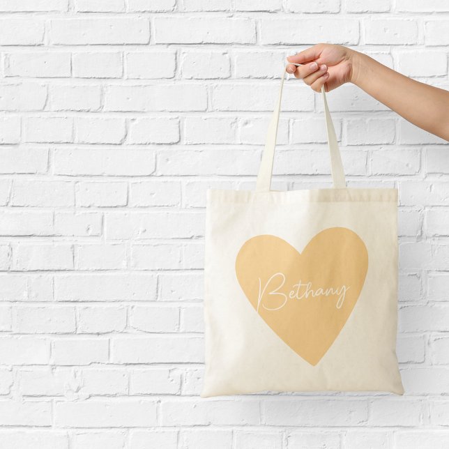 Tote Bag Cute Orange Heart Fourre-tout avec nom (Créateur téléchargé)