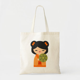 Tote Bag Cute orange Kokeshi poupées japonaises